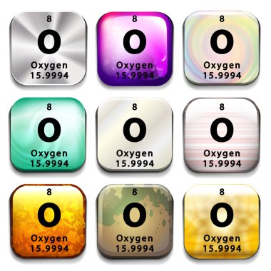 A periodic table button showing Oxygen clipart