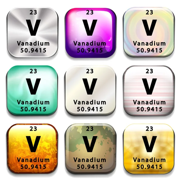 A periodic table button showing Vanadium — Stock Vector