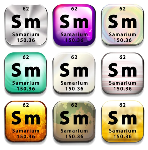 A periodic table button showing Samarium — Stock Vector