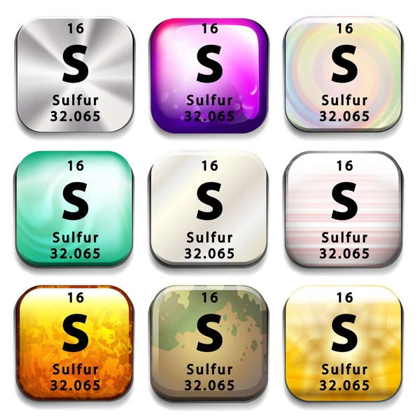 A button showing the element Sulfur — Stock Vector