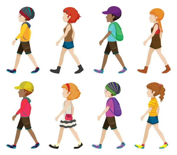 Faceless teenagers walking — Stock Vector