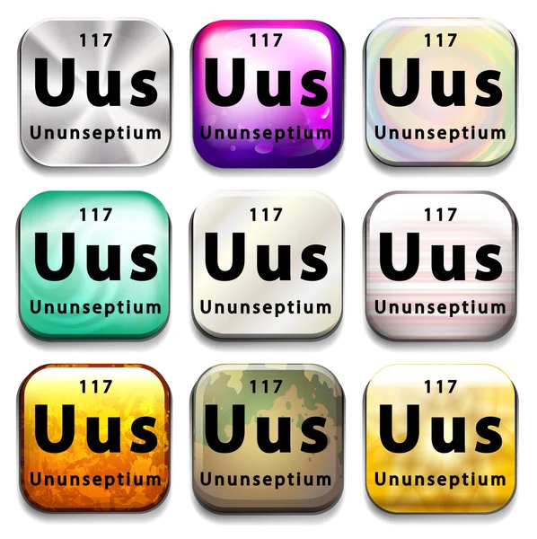 Een knop die aangeeft van het element Ununseptium — Stockvector