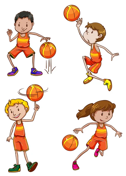 Jóvenes jugadores de baloncesto — Vector de stock