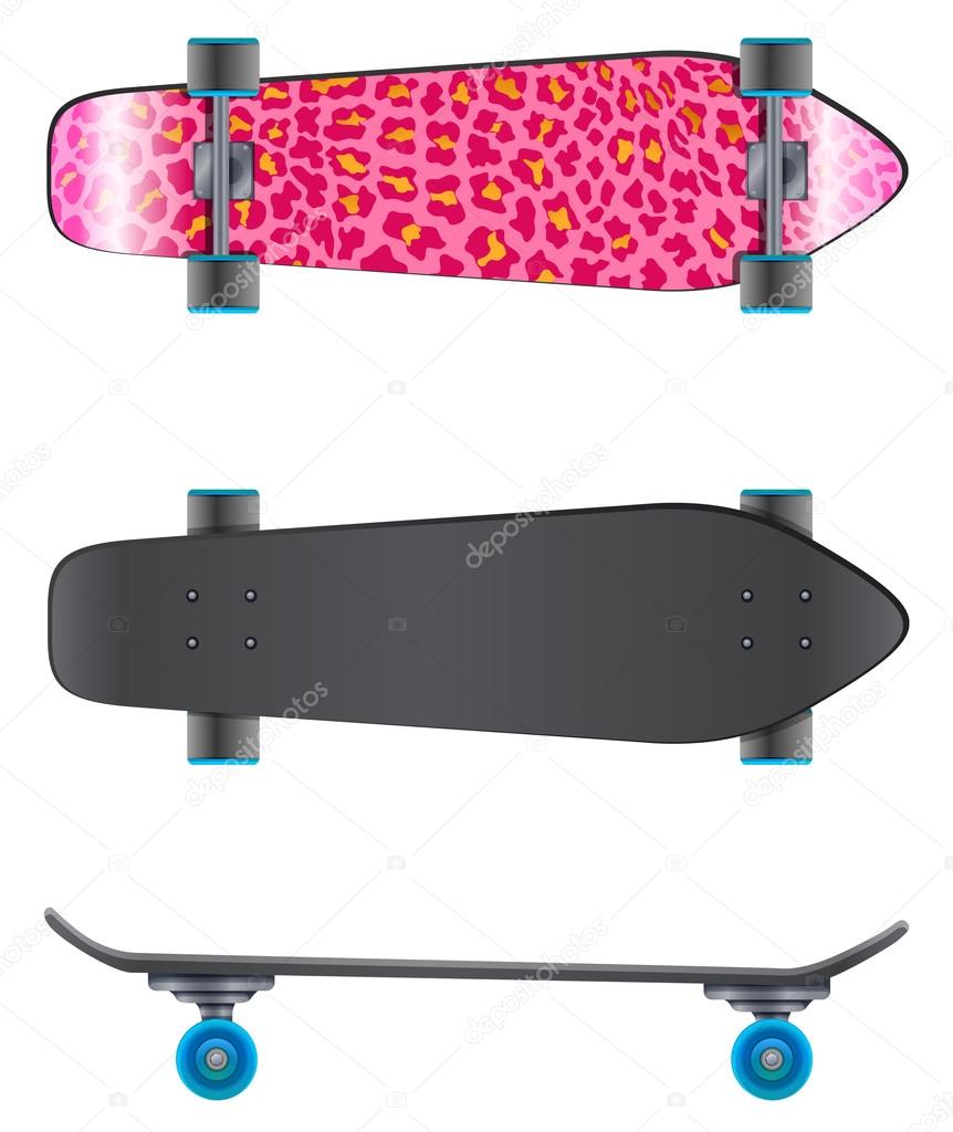 A pink coloured skateboard