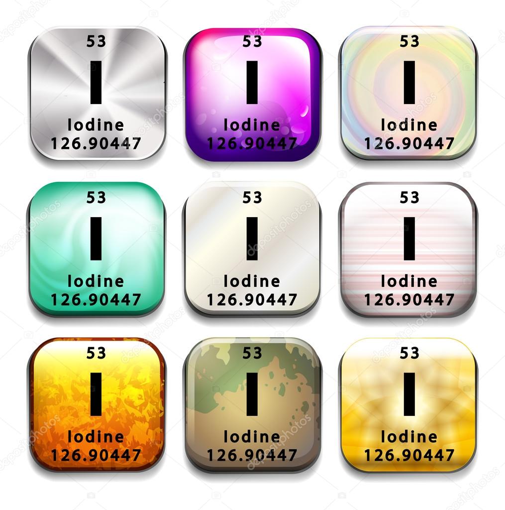 An icon showing the element Iodine