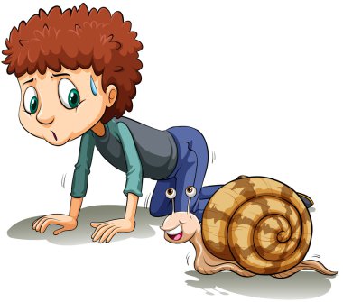 Salyangoz izleyen bir çocuk