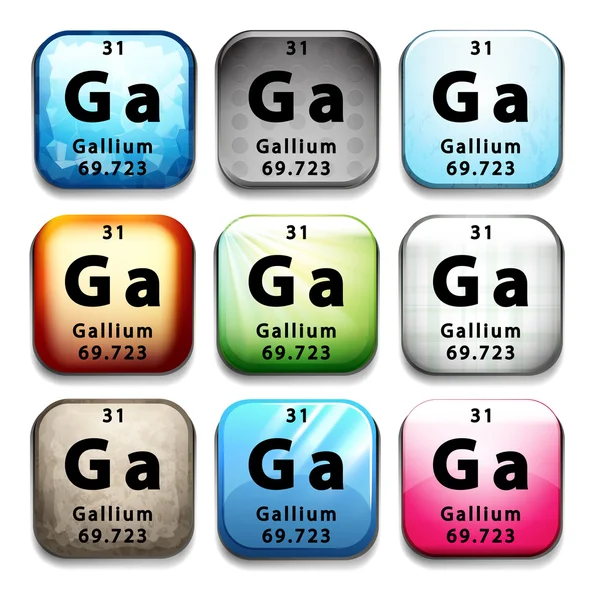 En knapp som visar den kemiska beståndsdelen Gallium — Stock vektor