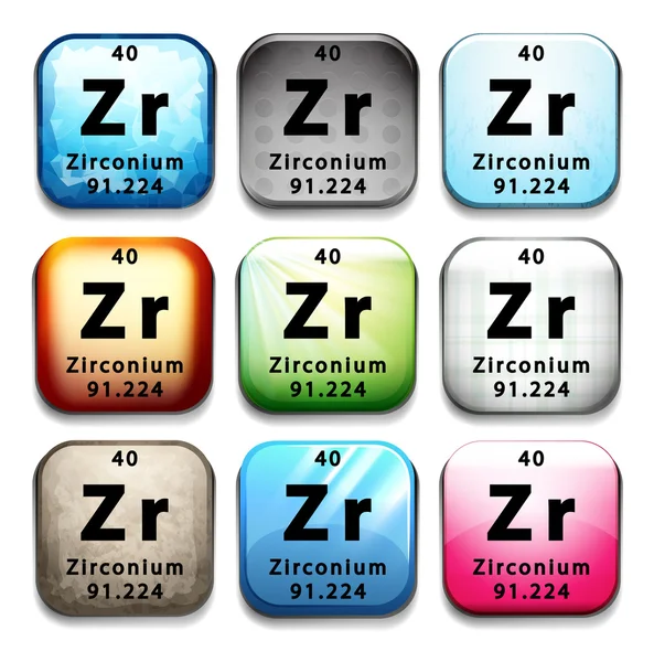 Un bouton montrant l'élément chimique Zirconium — Image vectorielle