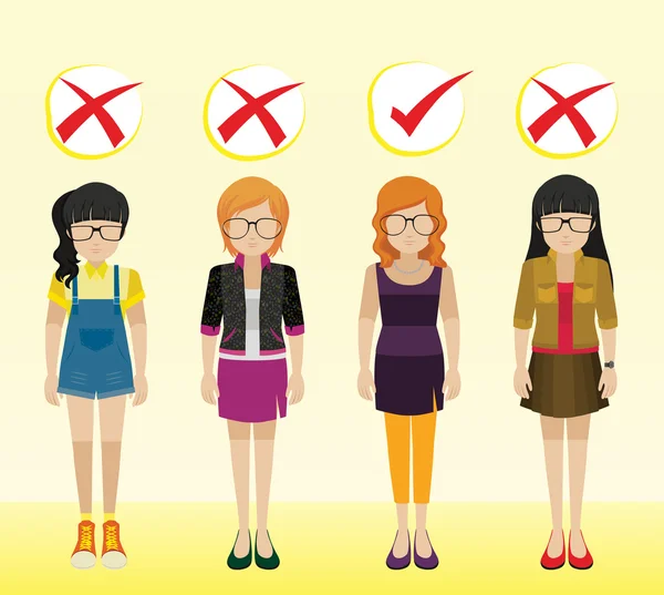 Mädchen mit unterschiedlicher Kleidung — Stockvektor