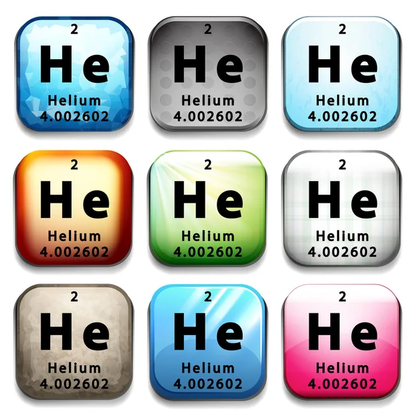 Botón que muestra el elemento químico Helio — Vector de stock