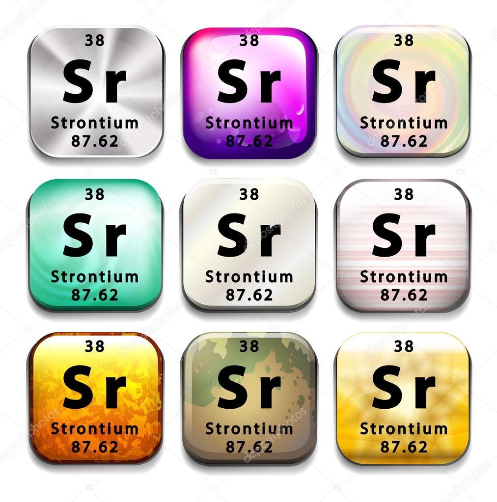 A button showing the chemical element Strontium