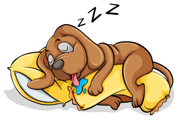 Un cane che dorme con un cuscino — Vettoriale Stock