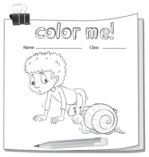 A worksheet showing a boy and a snail — Stock Vector