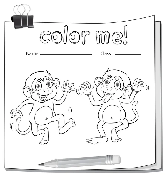 Ein Arbeitsblatt mit zwei verspielten Affen — Stockvektor