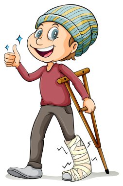 Kırık bir bacak ile bir çocuk