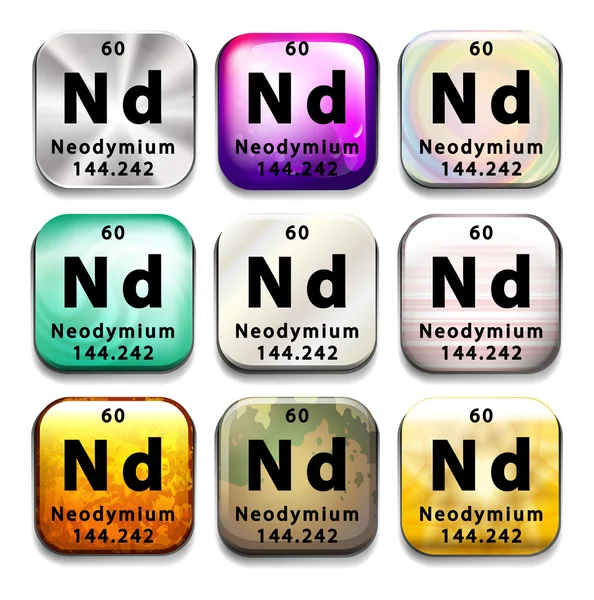 Un botón con el elemento químico Neodimio — Vector de stock