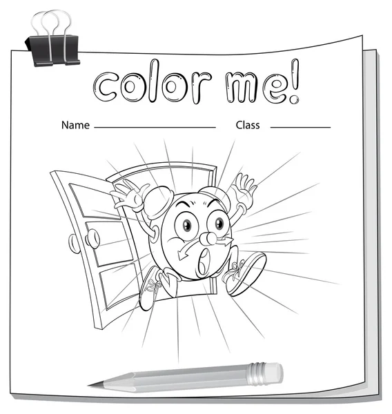 A color me worksheet with a clock — Stock Vector