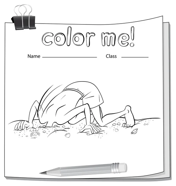 Ein farbiges Arbeitsblatt mit einem Jungen und einem Bleistift — Stockvektor