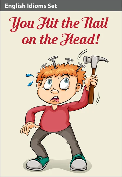 A boy hammering his head — Stock Vector