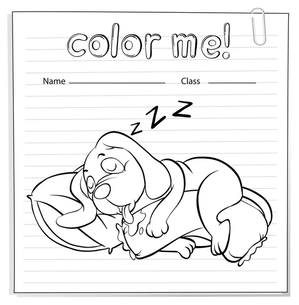 A worksheet with a dog sleeping — Stock Vector