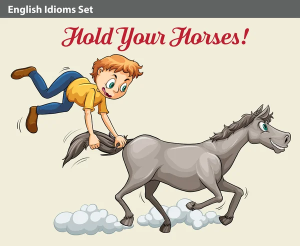 Uma expressão mostrando um menino segurando o cavalo — Vetor de Stock