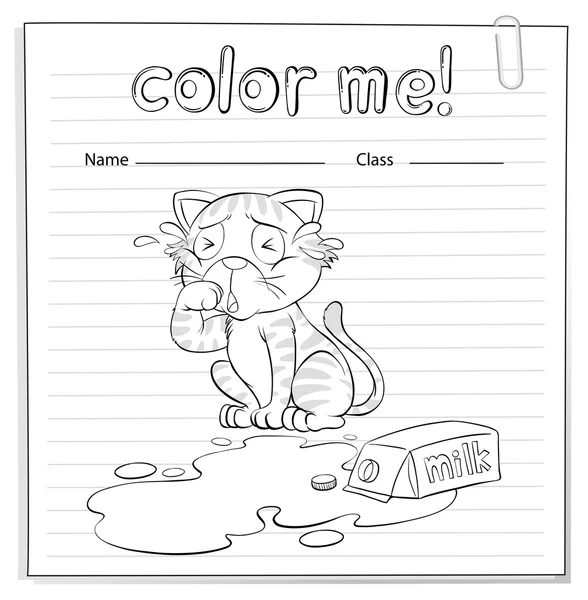 A coloring worksheet with a cat — Stock Vector