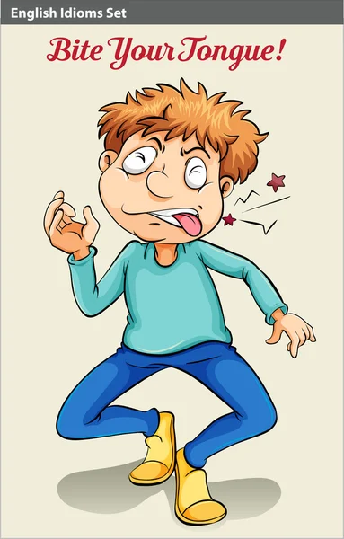 Un chico mordiéndose la lengua — Vector de stock