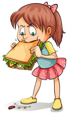 A young girl with a sandwich clipart