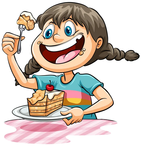 Una chica comiendo un pastel — Vector de stock