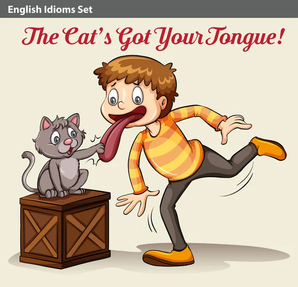 A cat touching a boy's tongue — Stock Vector