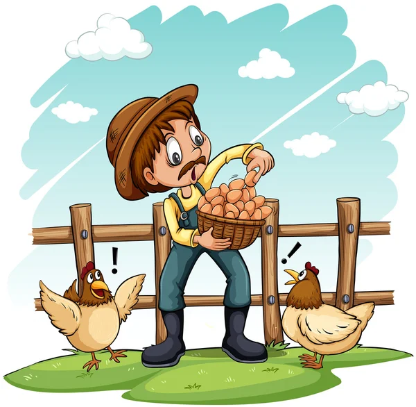 A farmer with a basket of eggs — Stock Vector