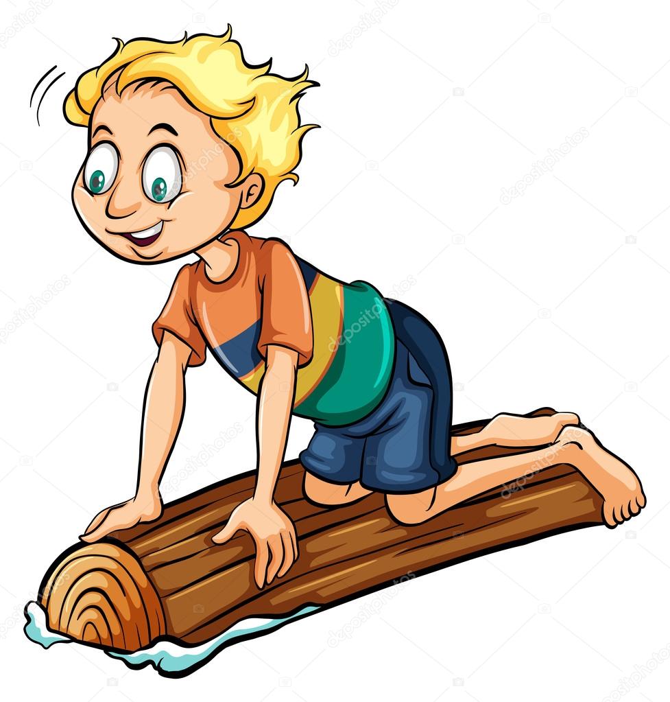 A boy above the log