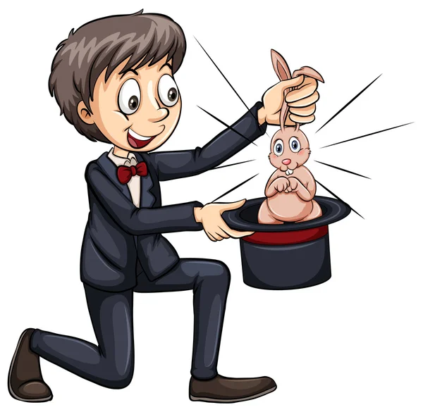 Magician and a cute bunny — Stock Vector