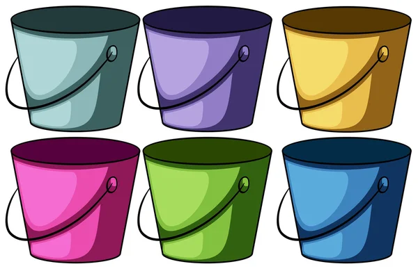 Seis baldes coloridos — Vetor de Stock