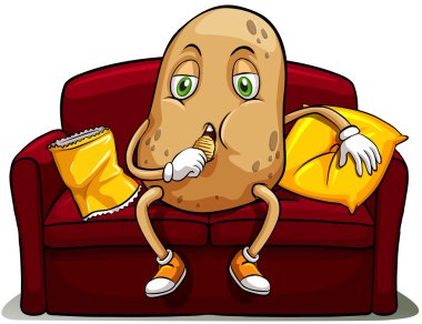 Couched potato on a red sofa clipart