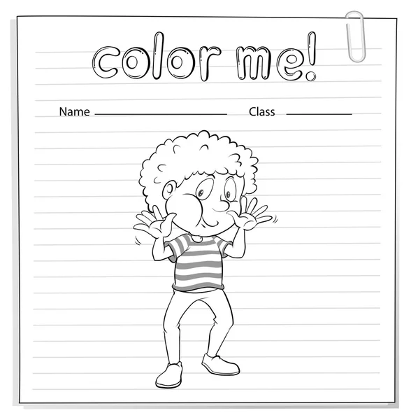 Coloring worksheet with a boy — Stock Vector