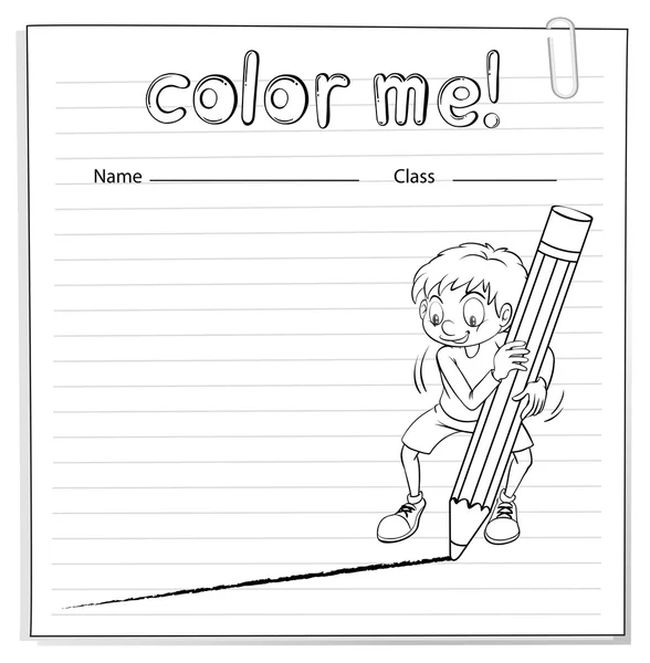 Färgläggning kalkylblad med en pojke Rita en linje — Stock vektor