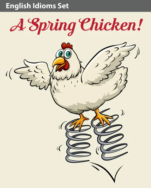 English idiom showing a spring chicken — Stock Vector