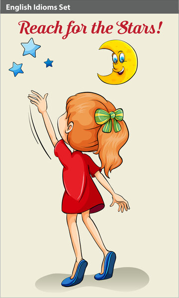 English idiom showing a girl reaching the stars