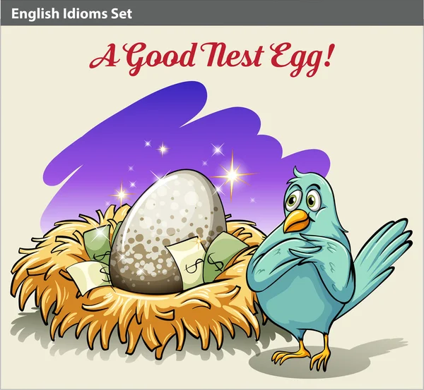 Английская идиома, показывающая гнездо с деньгами — стоковый вектор