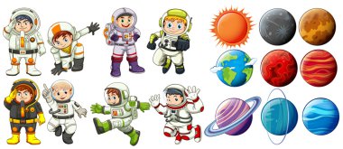 Astronauts and planets clipart