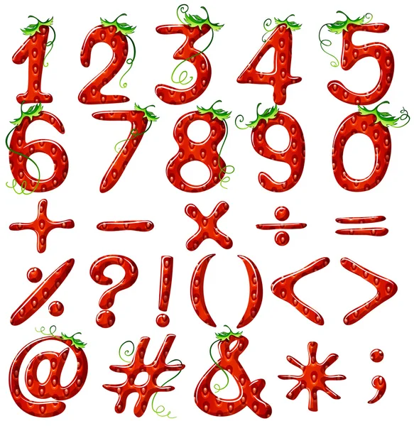 Erdbeere gestaltete Zahlen — Stockvektor