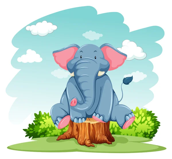 Elefante sobre el tronco — Vector de stock