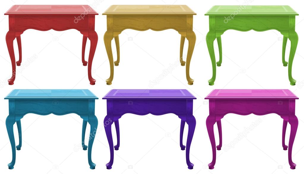 Colourful wooden tables