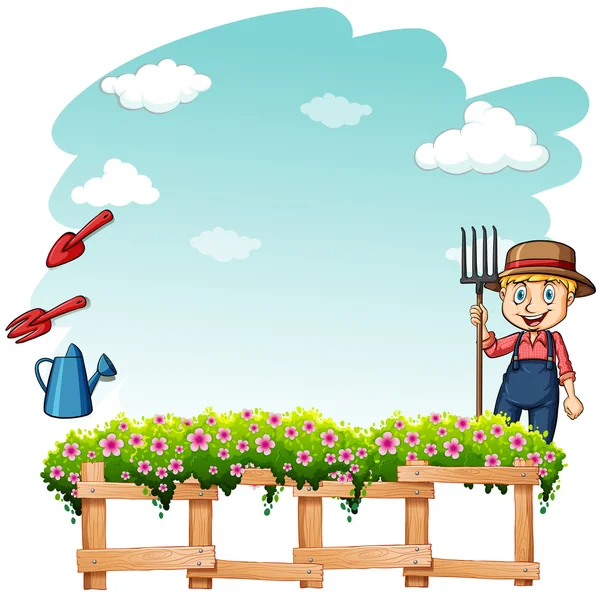Agricultor en el jardín — Vector de stock