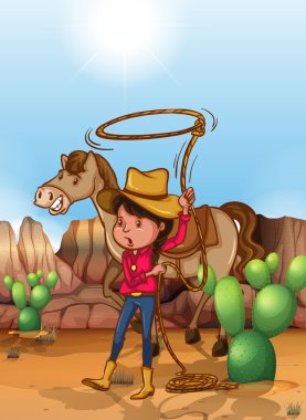 Cowgirl with lassoo in desert clipart