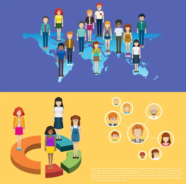 Mapa do mundo e pessoas infográfico — Vetor de Stock