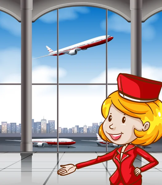 Hôtesse de l'air à l'aéroport — Image vectorielle