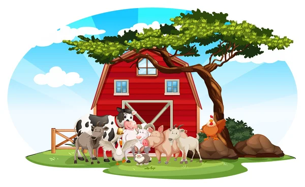 動物と農場のシーン — ストックベクタ
