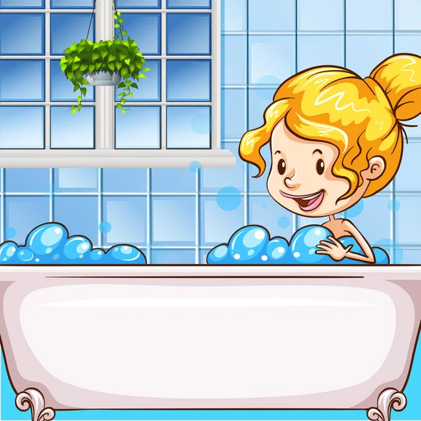 Chica en baño con burbujas — Vector de stock